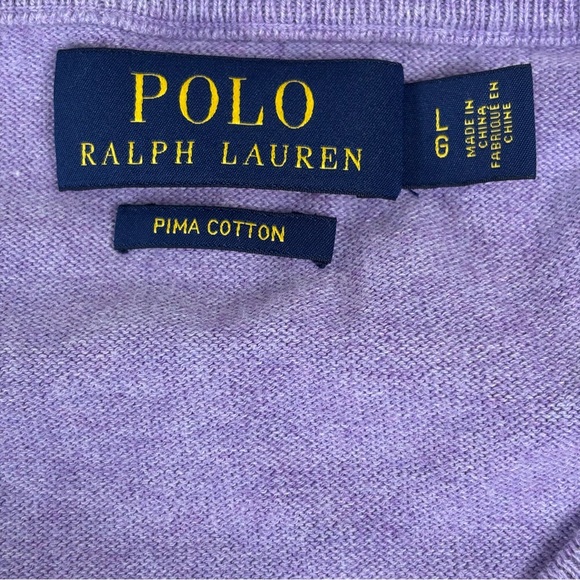 Polo Ralph Lauren Men's Large Purple V-Neck Sweater 100% Pima Cotton - Picture 4 of 10